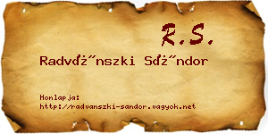 Radvánszki Sándor névjegykártya